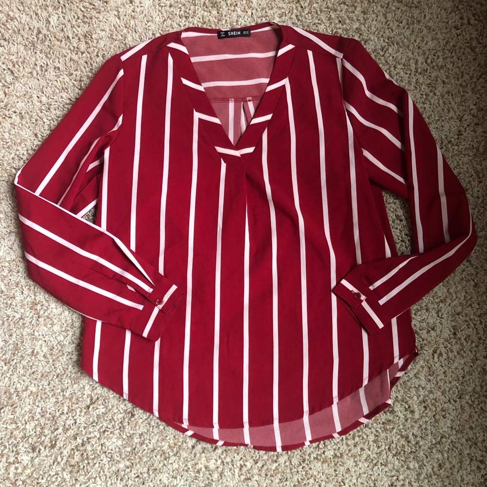 SHEIN Red striped Work Blouse